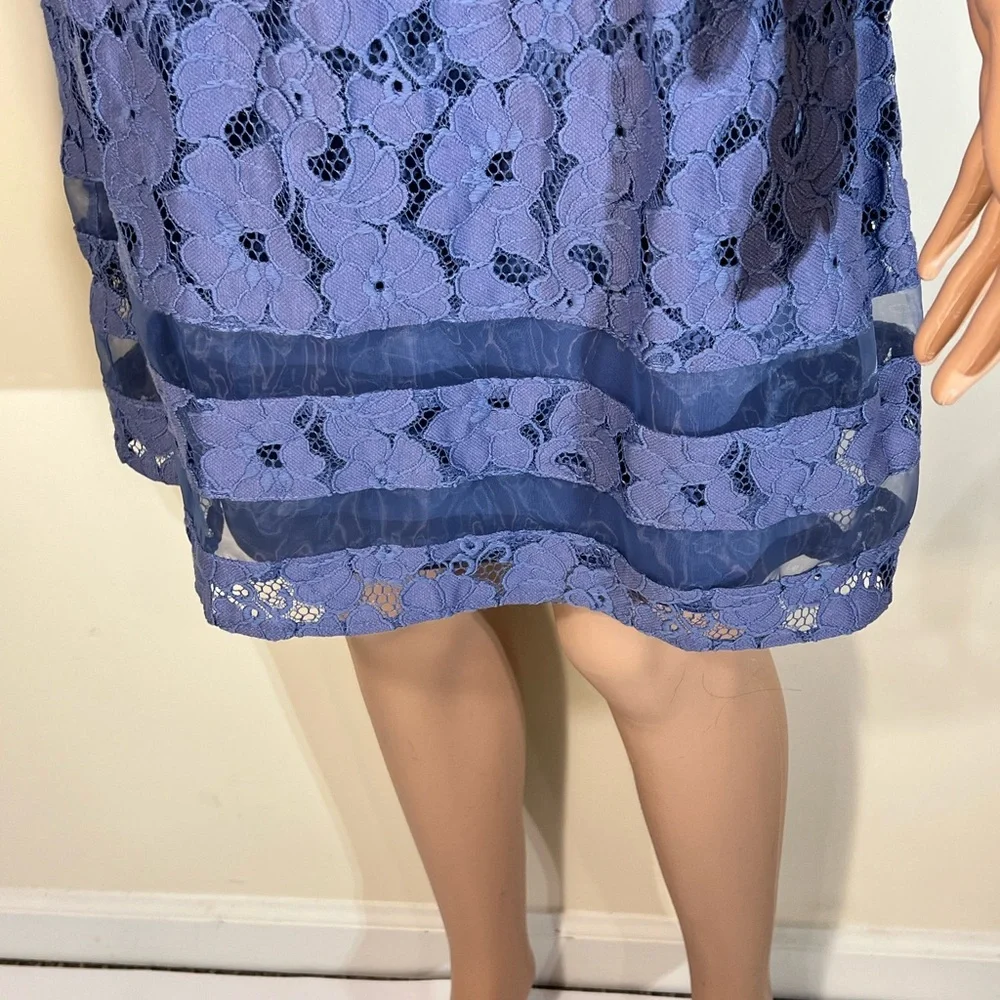 AB studio 8 blue lace dress Knee Length Back Zipper Nylon Sleevel Floral Designs